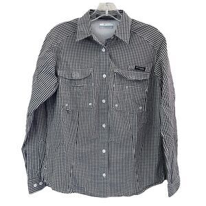 Columbia Fishing Shirt Womens Small PFG Super Bonehead Black White Gingham